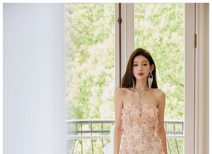 Set: Strapless Floral Accent Mini Sheath Cocktail Dress + Bow