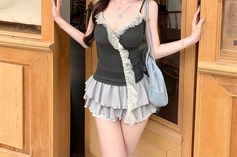 V-Neck Ruffle Panel Camisole Top