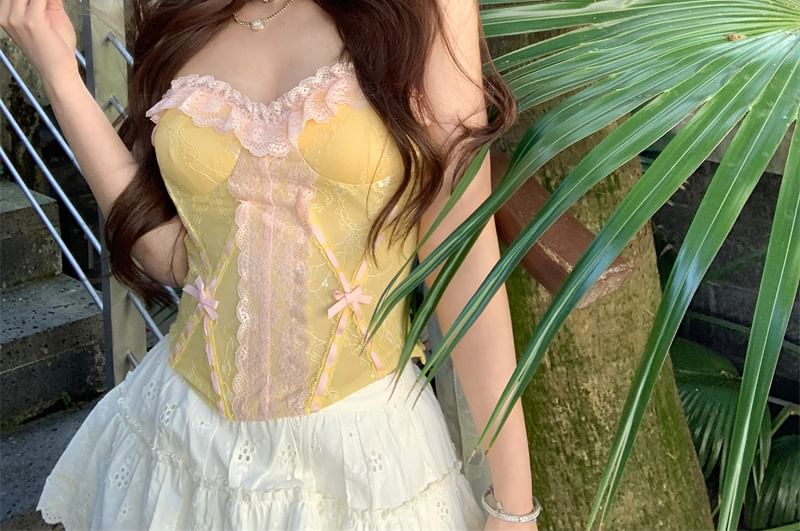 Bow Panel Lace Tube Top