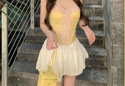 Bow Panel Lace Tube Top