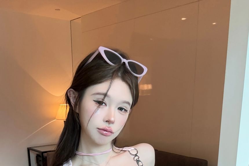 Square Neck Patterned Print Buckle Tank Top