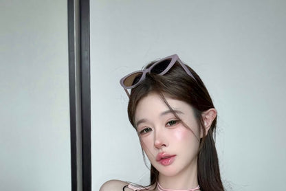 Square Neck Patterned Print Buckle Tank Top