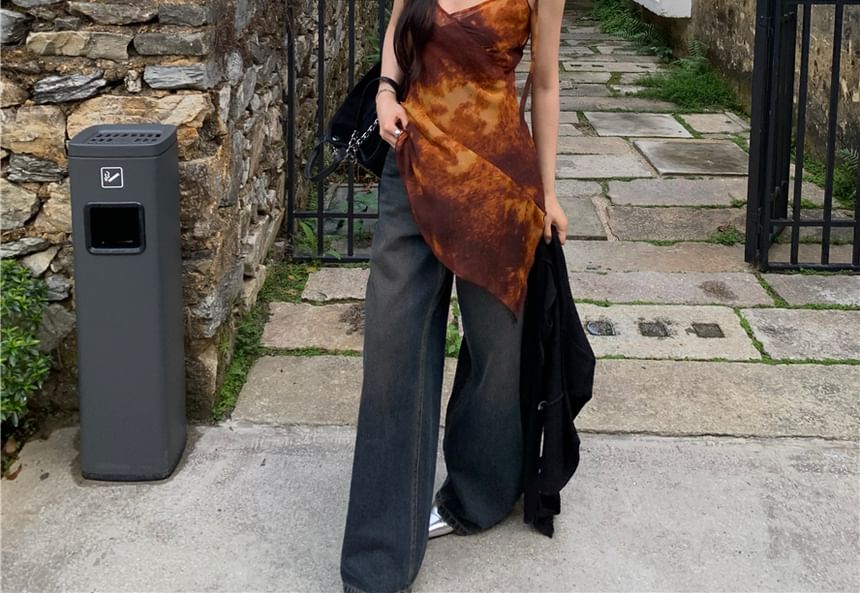 Tie Shoulder Tie Dye Asymmetrical Camisole Top