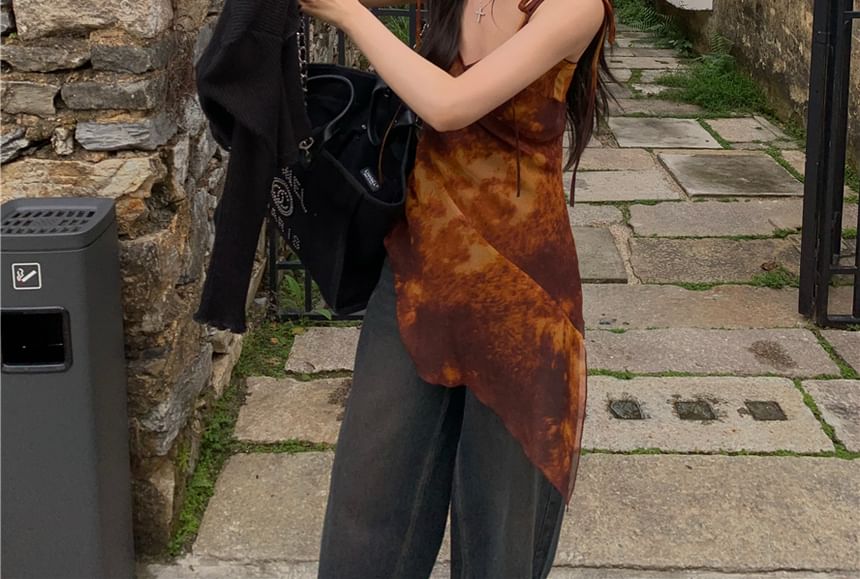 Tie Shoulder Tie Dye Asymmetrical Camisole Top