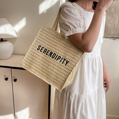 Lettering Woven Tote Bag