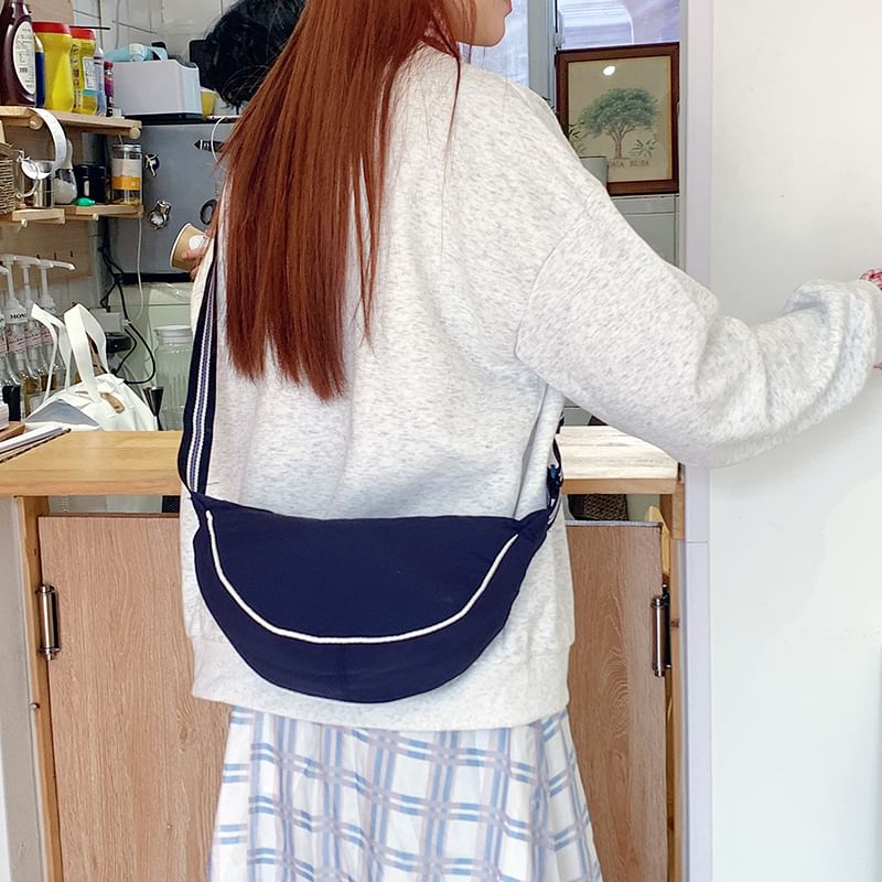 Contrast Trim Striped Strap Crossbody Bag