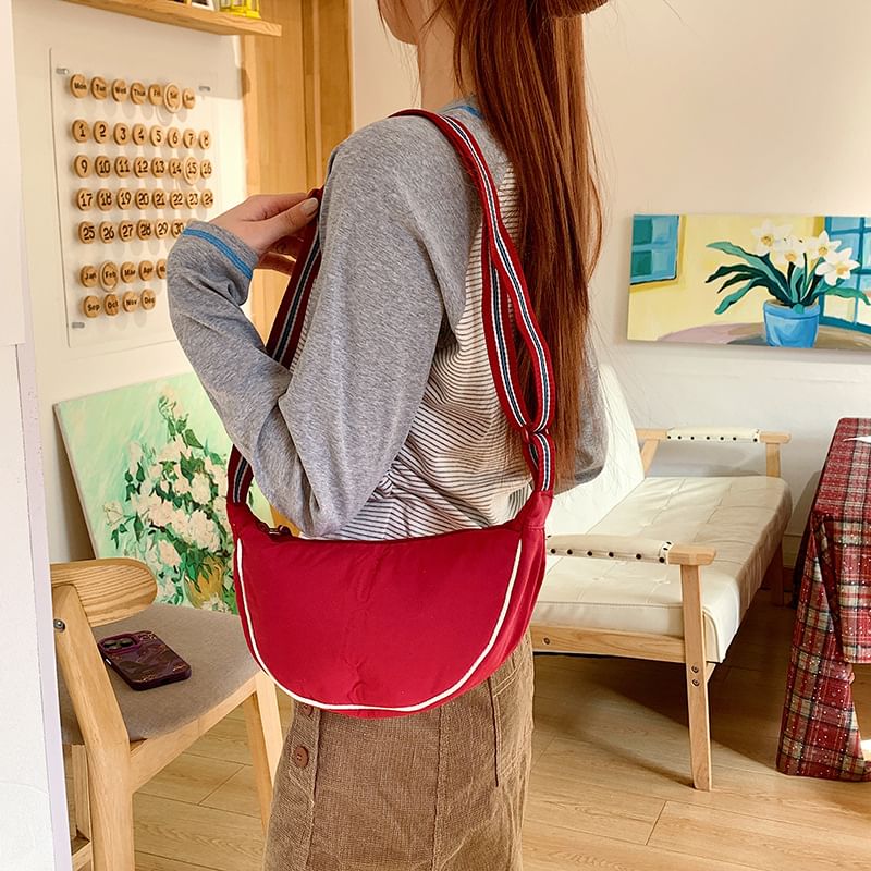 Contrast Trim Striped Strap Crossbody Bag