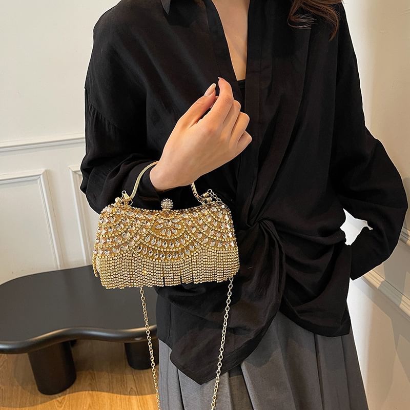 Rhinestone Tasseled Chain Crossbody Bag