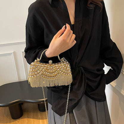 Rhinestone Tasseled Chain Crossbody Bag