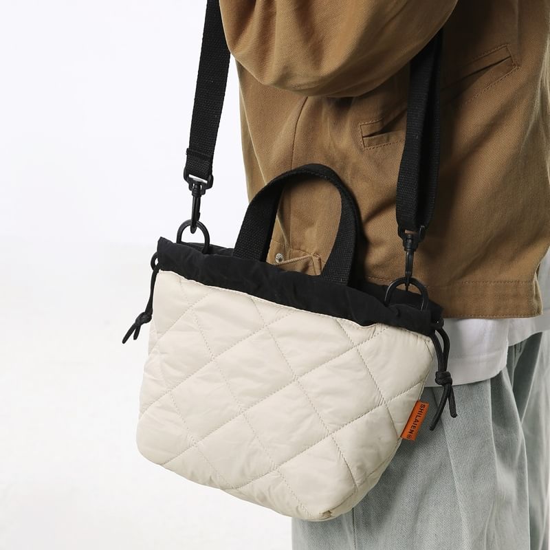 Two-Tone Quilted Drawstring Crossbody Bag
