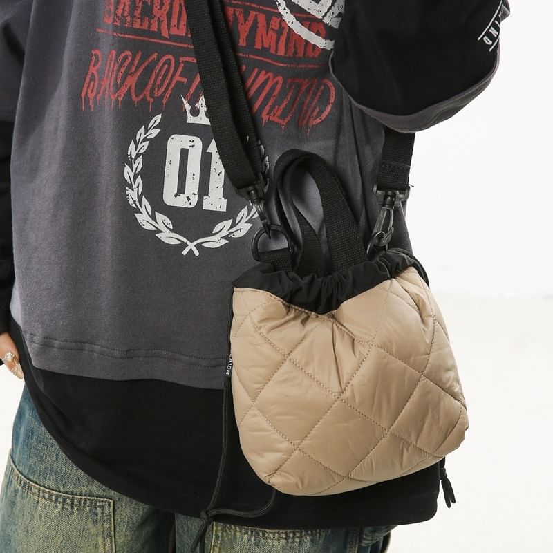 Two-Tone Quilted Drawstring Crossbody Bag