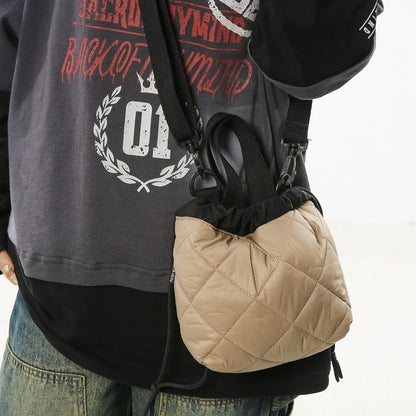 Two-Tone Quilted Drawstring Crossbody Bag