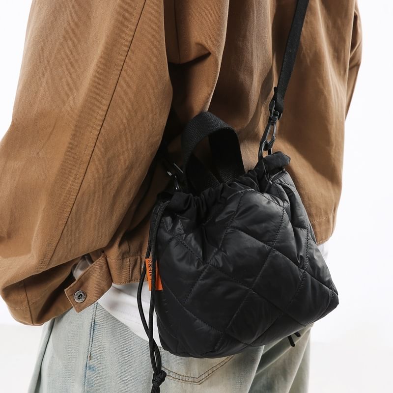 Two-Tone Quilted Drawstring Crossbody Bag