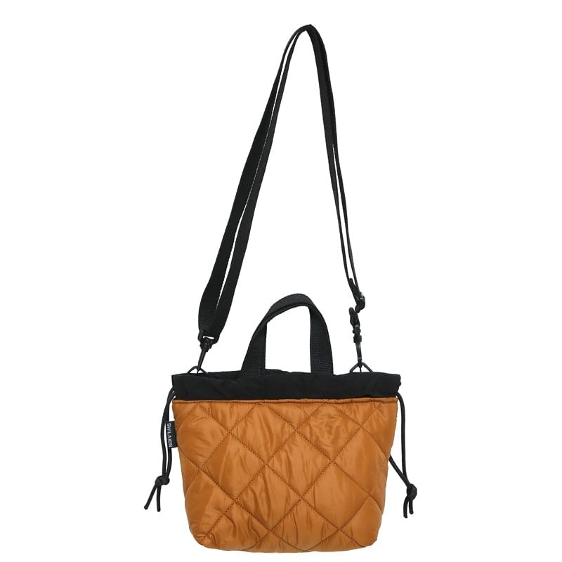 Two-Tone Quilted Drawstring Crossbody Bag