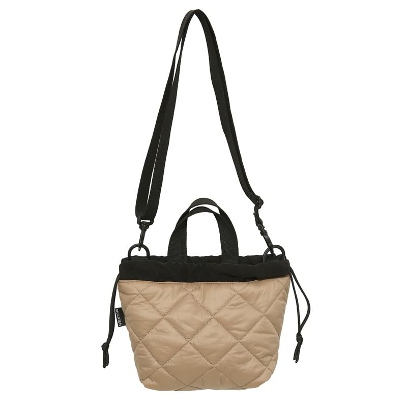 Two-Tone Quilted Drawstring Crossbody Bag