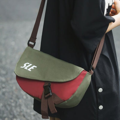 Lettering Two-Tone Buckled Flap Crossbody Bag