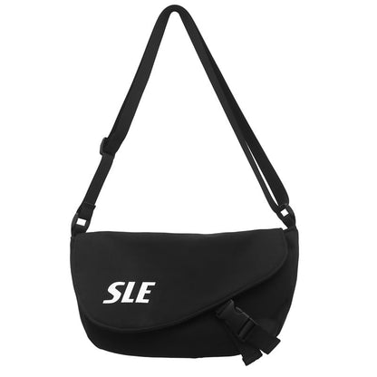 Lettering Two-Tone Buckled Flap Crossbody Bag