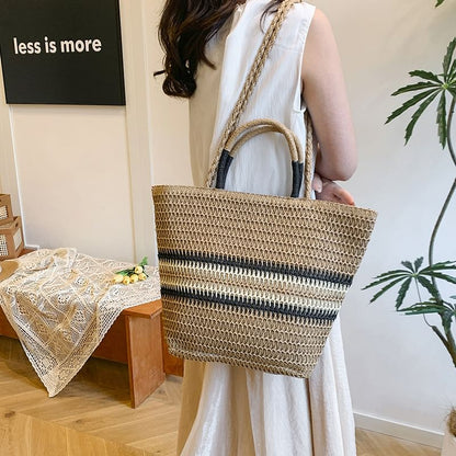 Striped Top Handle Woven Crossbody Bag