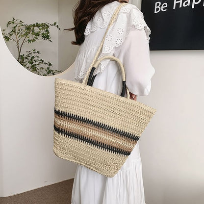 Striped Top Handle Woven Crossbody Bag