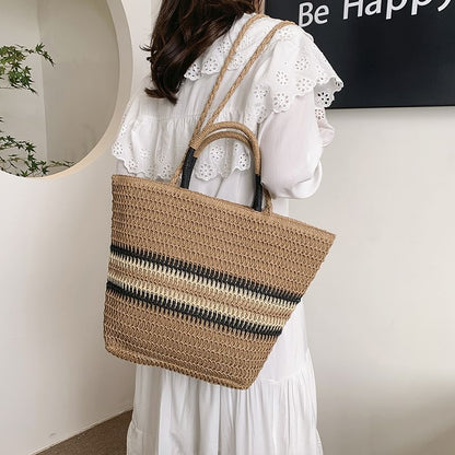 Striped Top Handle Woven Crossbody Bag