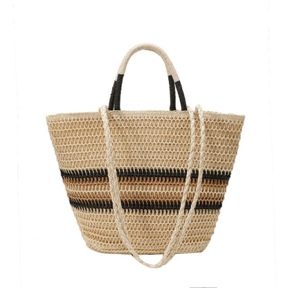 Striped Top Handle Woven Crossbody Bag