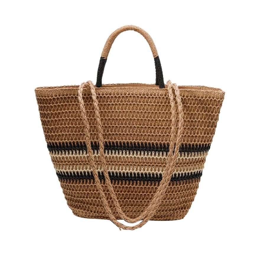 Striped Top Handle Woven Crossbody Bag