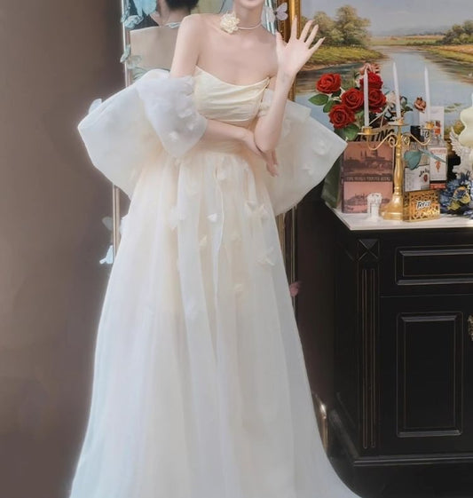 Off-Shoulder Mesh Floral A-Line Wedding Gown
