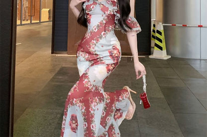 Off Shoulder Flower Print Bodycon Dress (Various Designs)