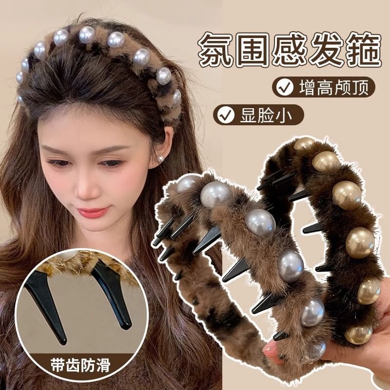 Faux Pearl Fluffy Headband