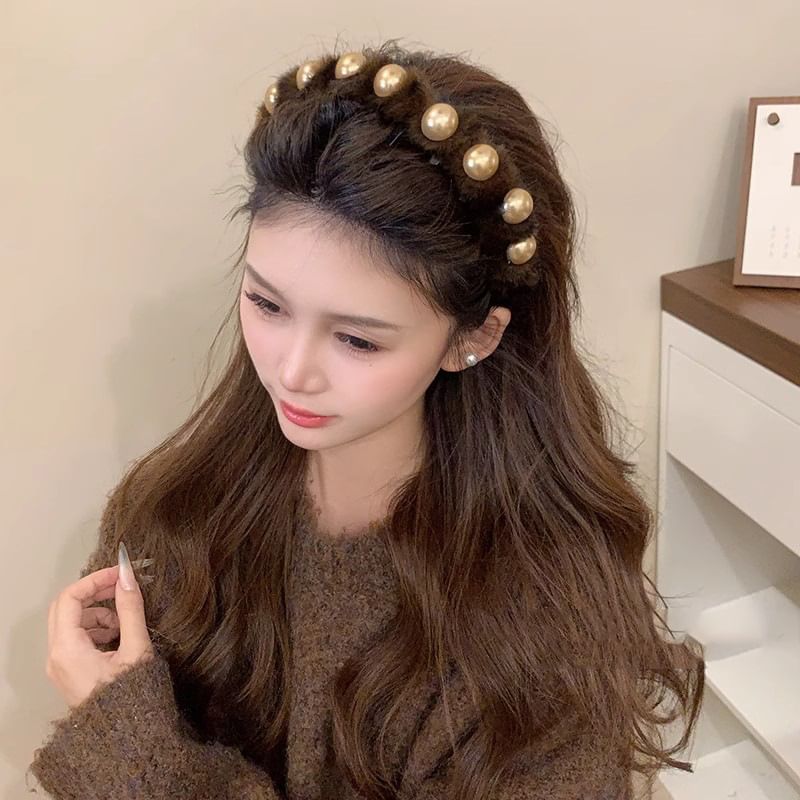 Faux Pearl Fluffy Headband