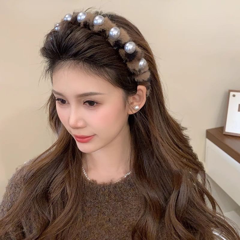 Faux Pearl Fluffy Headband