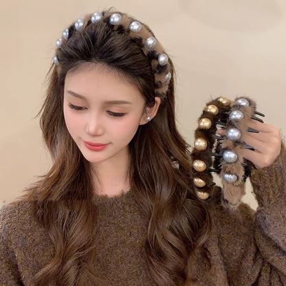 Faux Pearl Fluffy Headband