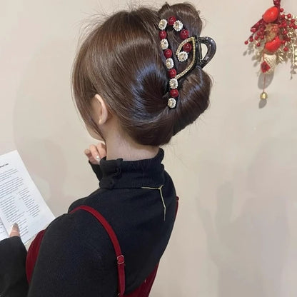 Heart Rhinestone Bead Hair Claw