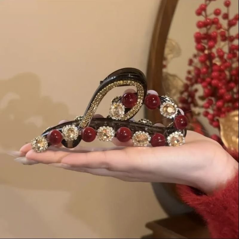 Heart Rhinestone Bead Hair Claw