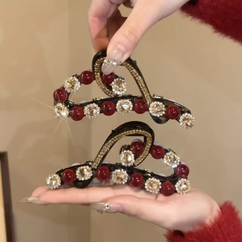 Heart Rhinestone Bead Hair Claw