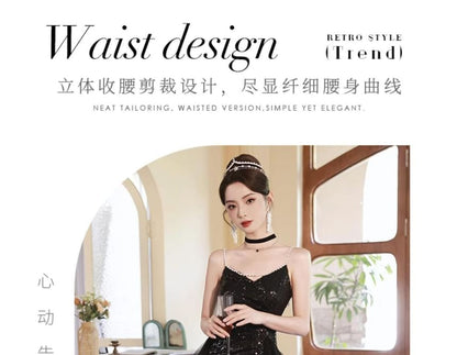 Ruffle Evening Strap Gown Spaghetti A-Line Sequin Side-Slit