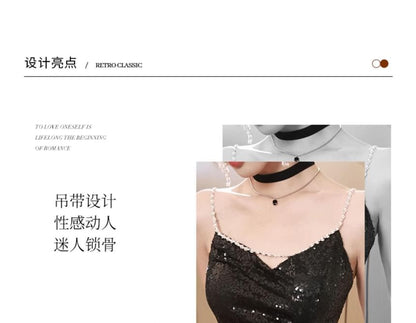 Ruffle Evening Strap Gown Spaghetti A-Line Sequin Side-Slit