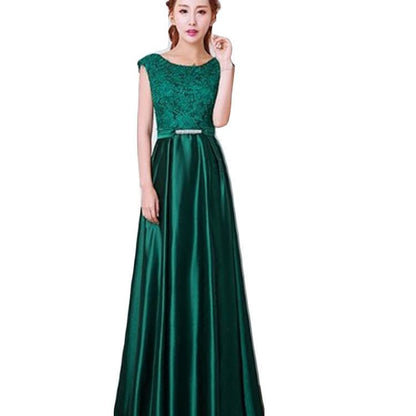Sleeveless Flower Embroidered Bow Back A-Line Evening Gown / Elbow-Sleeve A-Line Evening Gown