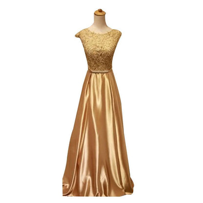 Sleeveless Flower Embroidered Bow Back A-Line Evening Gown / Elbow-Sleeve A-Line Evening Gown