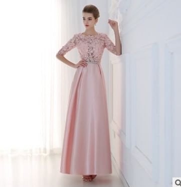 Sleeveless Flower Embroidered Bow Back A-Line Evening Gown / Elbow-Sleeve A-Line Evening Gown