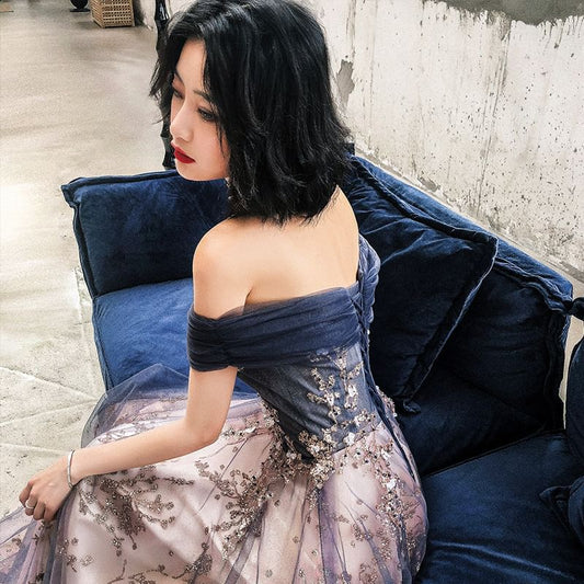 Off-Shoulder Sequin A-Line Evening Gown
