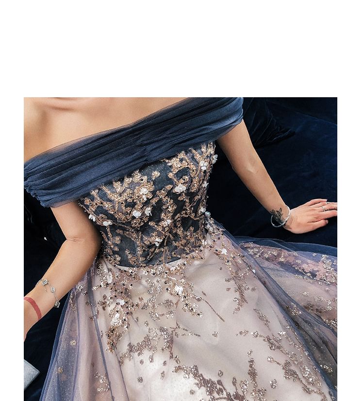 Off-Shoulder Sequin A-Line Evening Gown