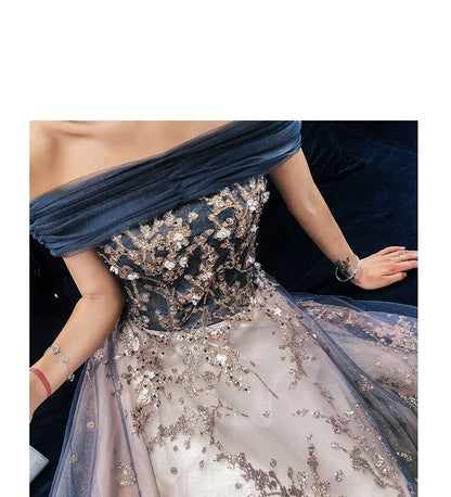Off-Shoulder Sequin A-Line Evening Gown