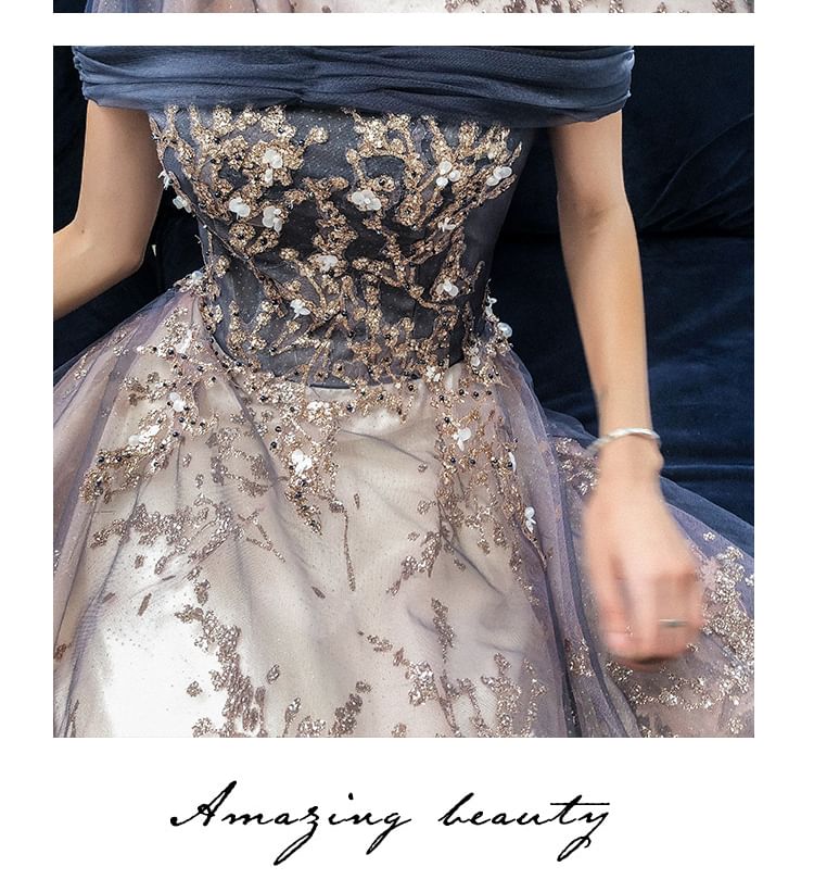Off-Shoulder Sequin A-Line Evening Gown