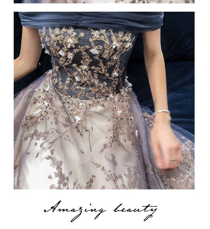 Off-Shoulder Sequin A-Line Evening Gown