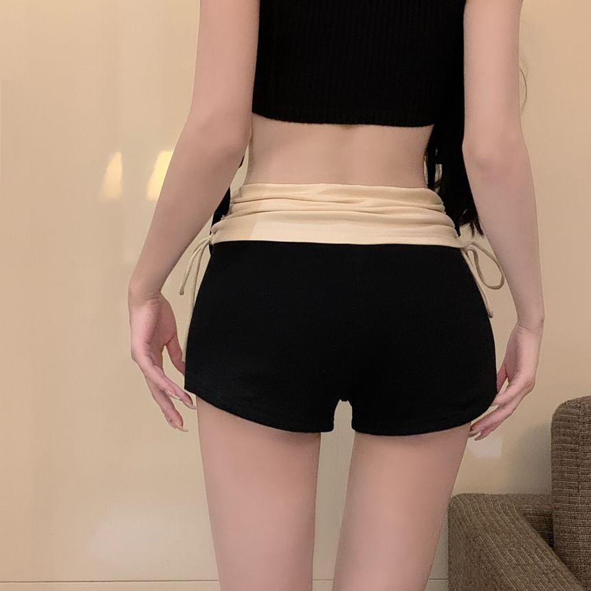 High Waist Two Tone Drawstring Ruched Hot Pants