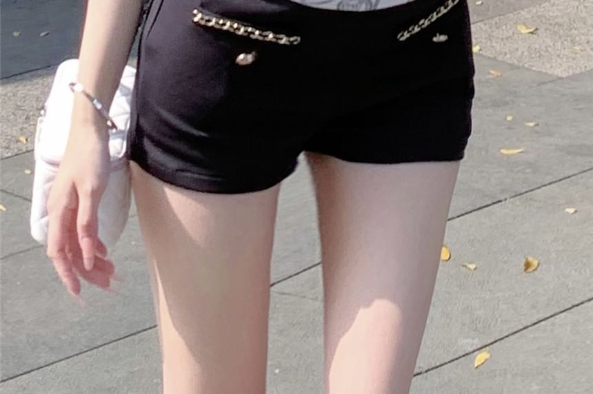 High Waist Plain Chained Hot Pants