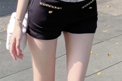 High Waist Plain Chained Hot Pants