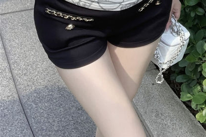 High Waist Plain Chained Hot Pants