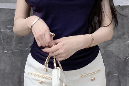 High Waist Plain Chained Hot Pants